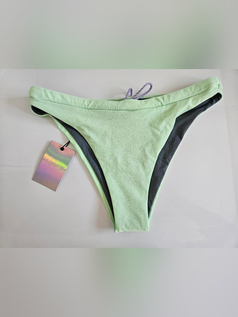 Jolyn Clothing Mint Green and Charcoal Drawstring Swim Bottoms